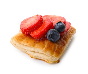 Tasty puff pastry with berries isolated on white