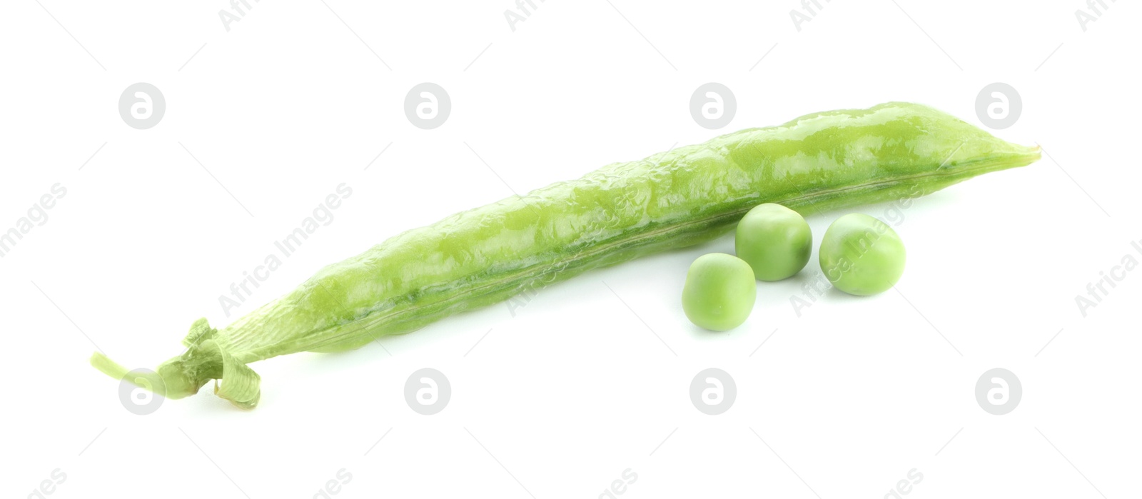 Photo of Green fresh peas and pod isolated on white