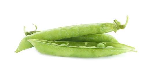 Green fresh peas and pods isolated on white