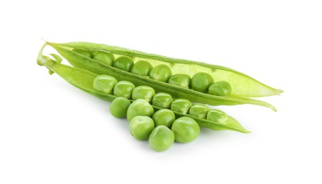 Photo of Green fresh peas and pods isolated on white