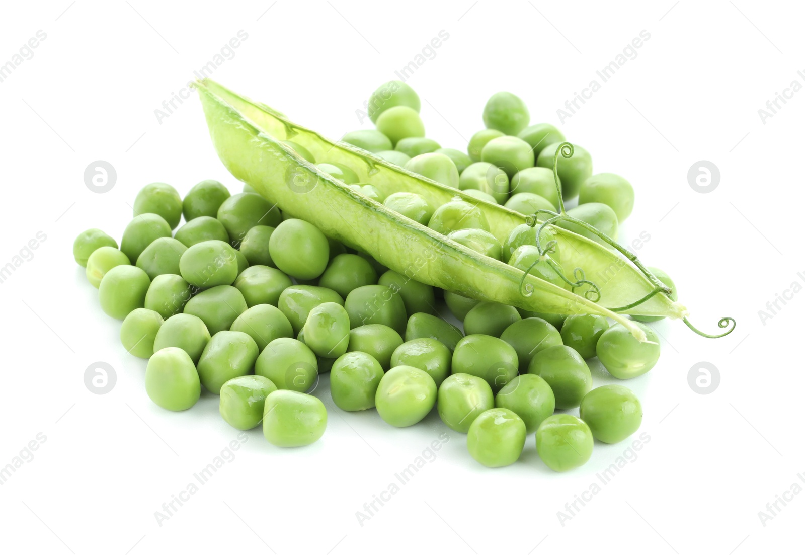 Photo of Green fresh peas and pod isolated on white