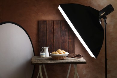 Photo of Shooting food in photo studio with professional lighting equipment