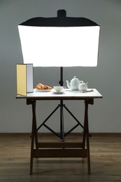 Photo of Shooting food in photo studio with professional lighting equipment