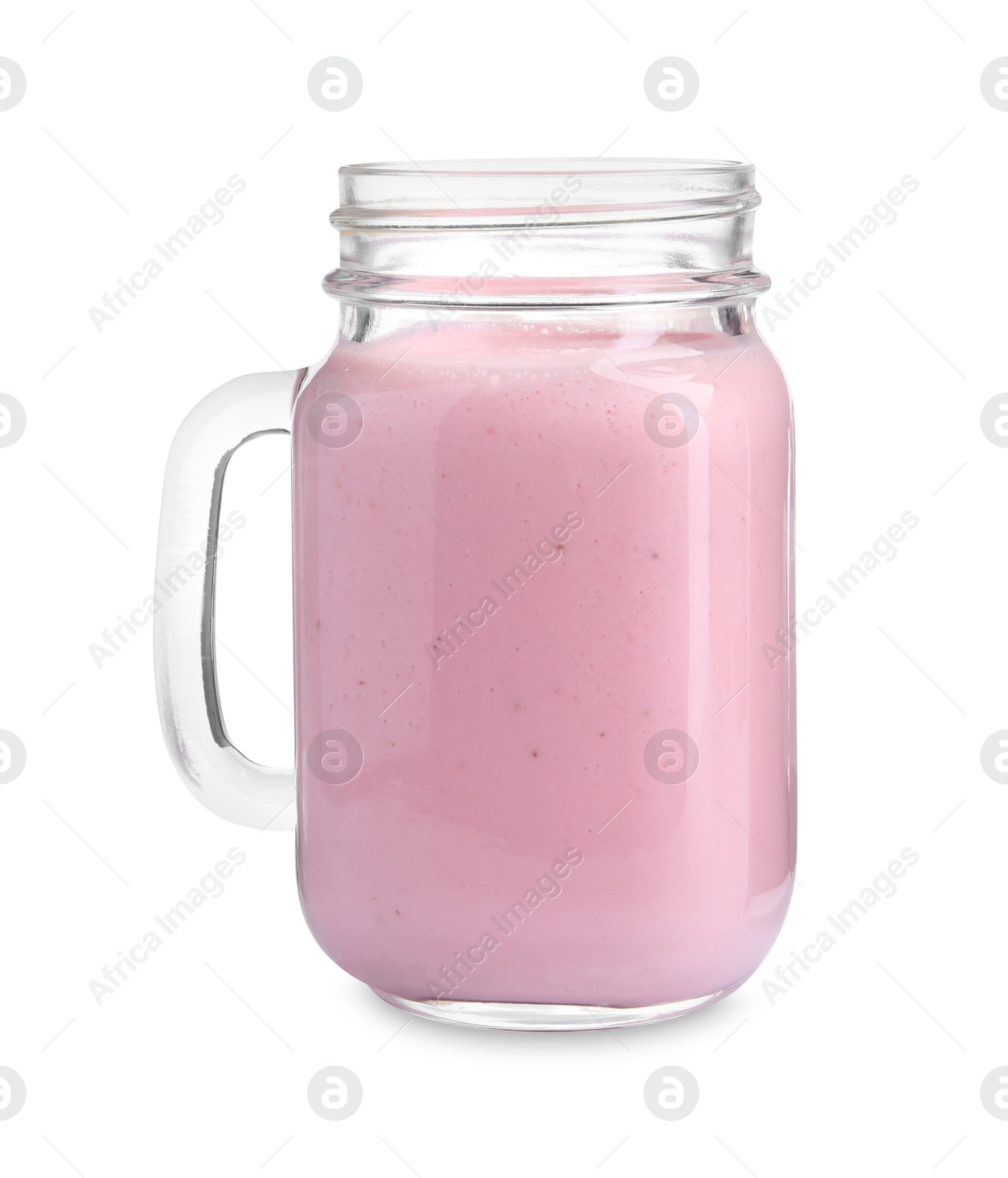 Photo of Tasty yogurt in mason jar isolated on white