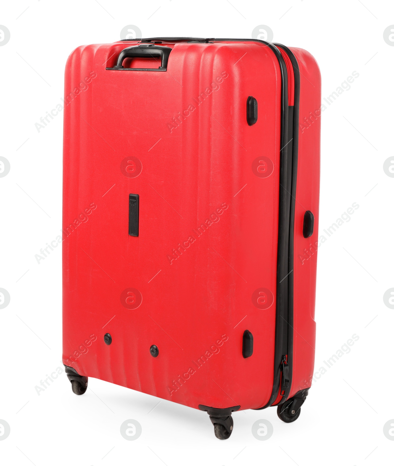 Photo of One new red suitcase isolated on white