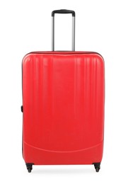 Photo of One new red suitcase isolated on white