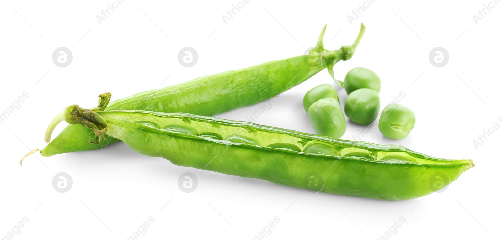 Photo of Green fresh peas and pods isolated on white