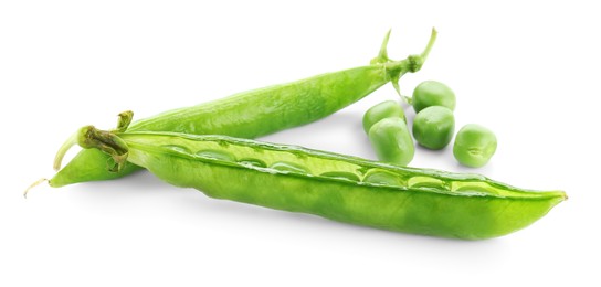 Photo of Green fresh peas and pods isolated on white