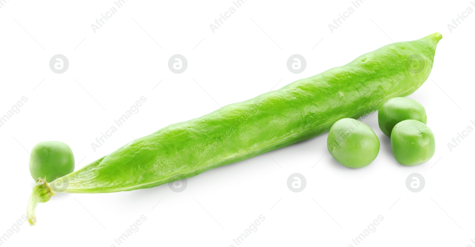 Photo of Green fresh peas and pod isolated on white