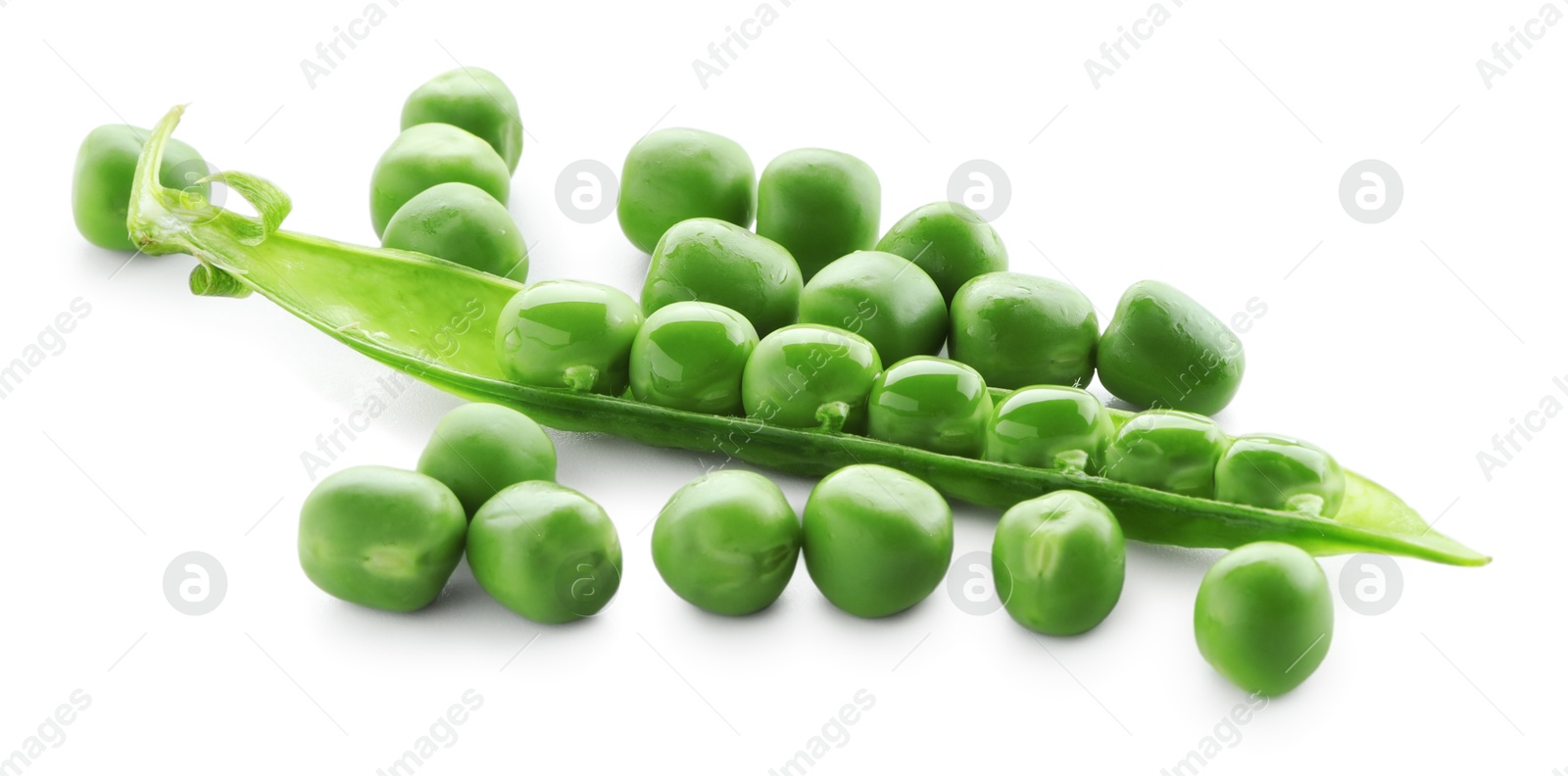 Photo of Green fresh peas and pod isolated on white