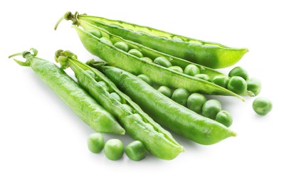 Photo of Green fresh peas and pods isolated on white