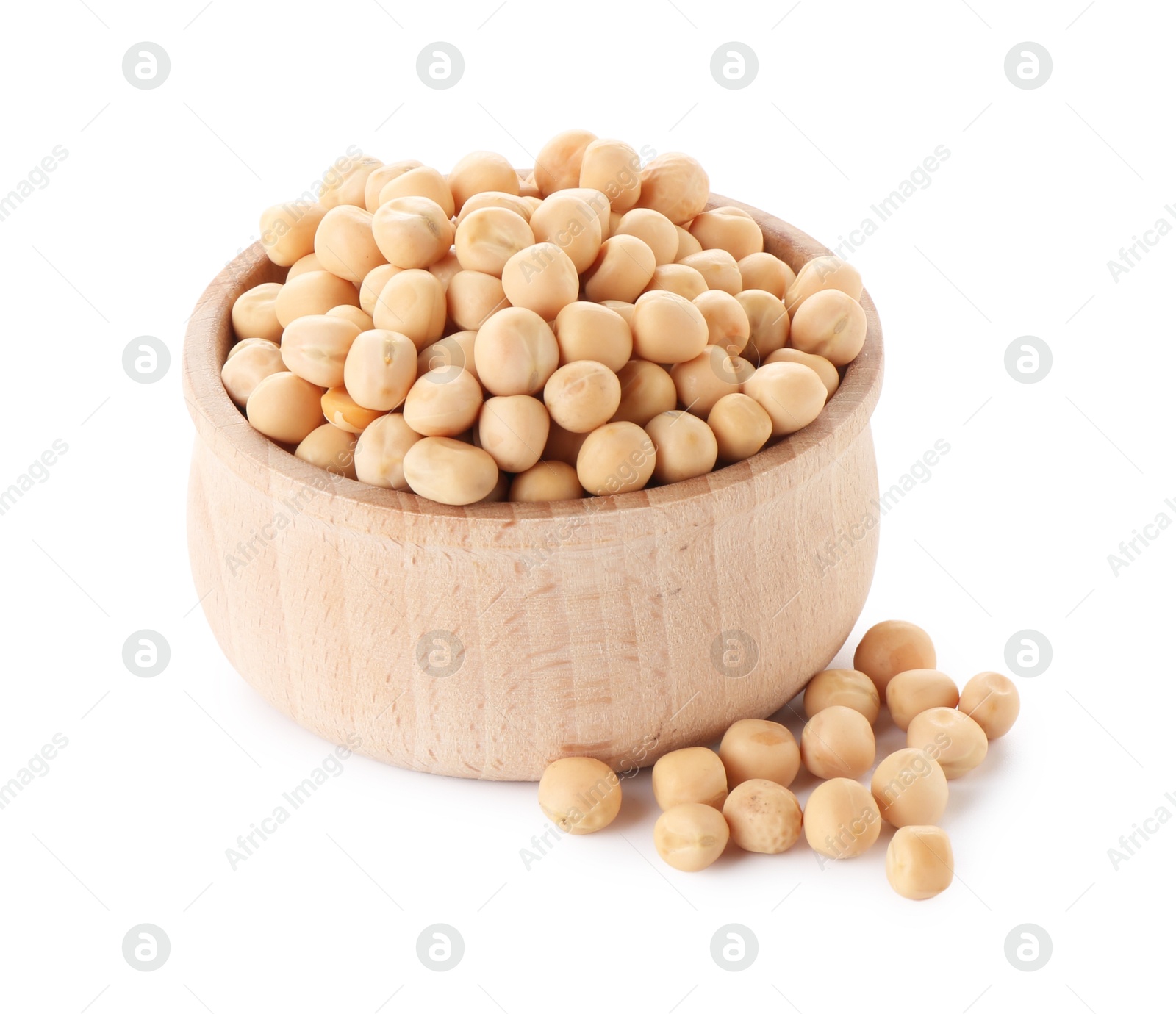 Photo of Dried peas in bowl isolated on white