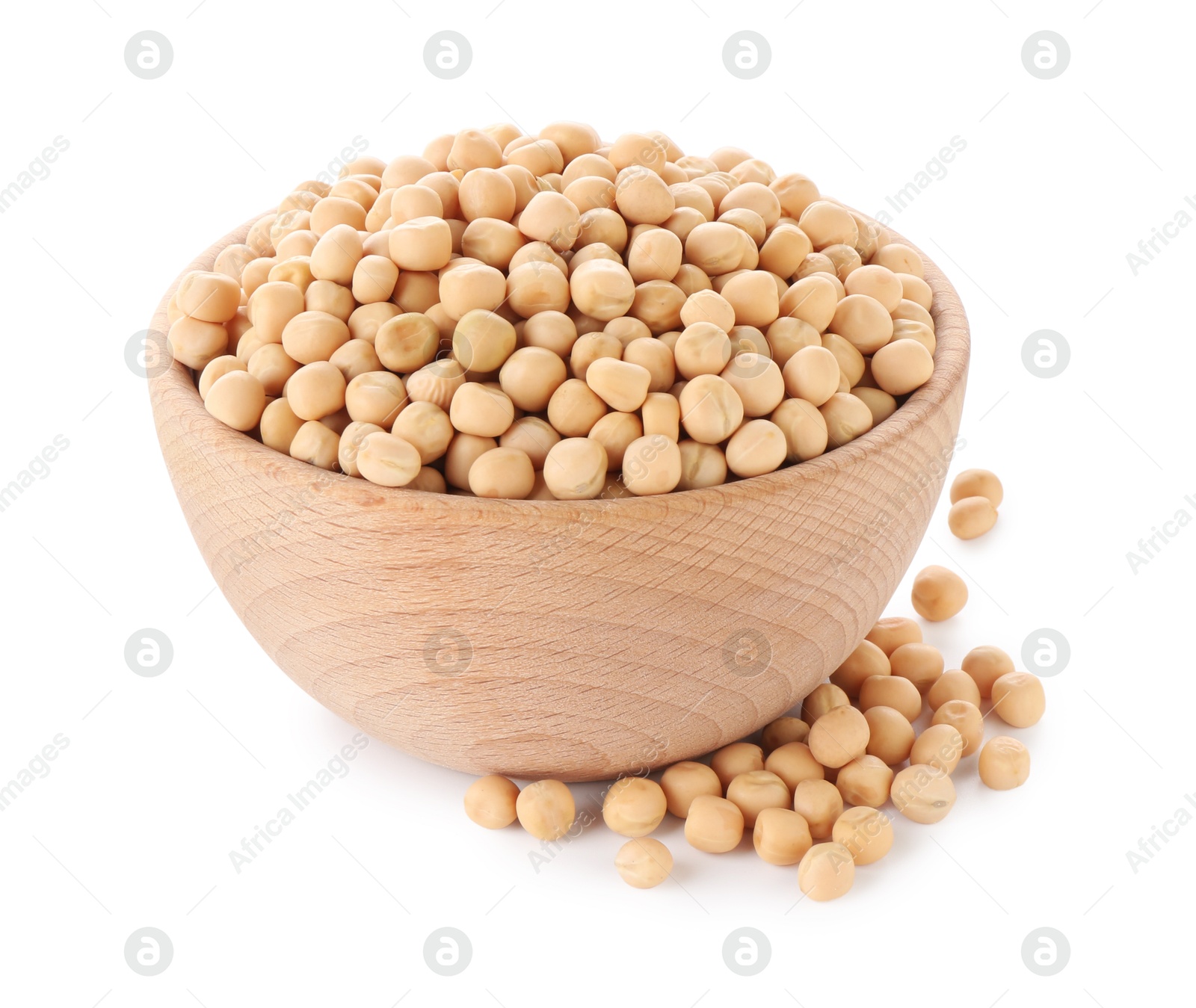 Photo of Dried peas in bowl isolated on white