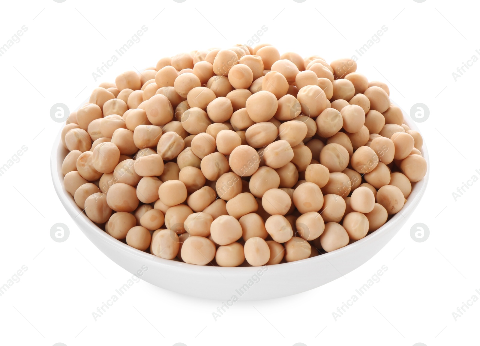 Photo of Dried peas in bowl isolated on white