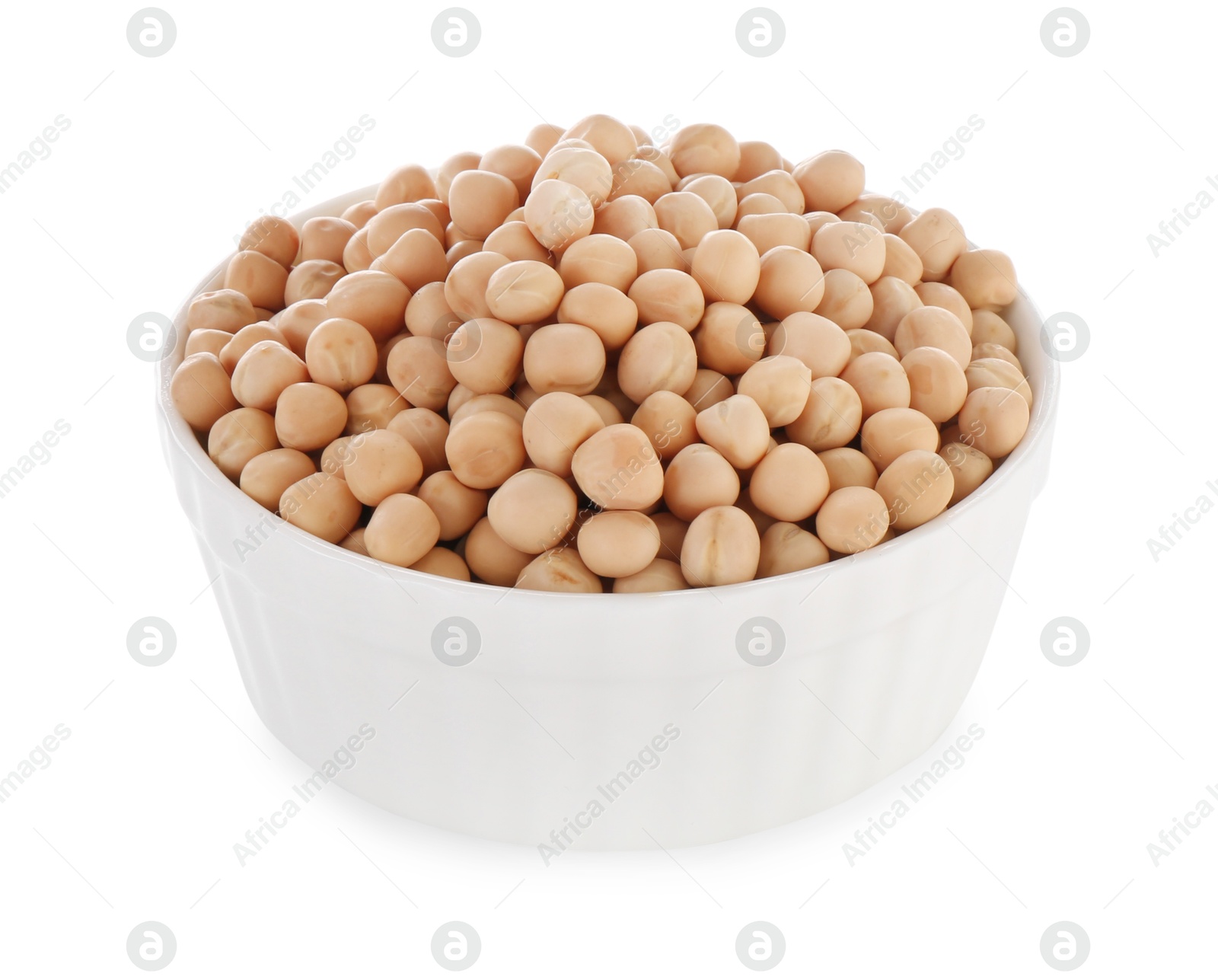 Photo of Dried peas in bowl isolated on white