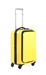 Photo of One new yellow suitcase isolated on white