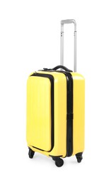 Photo of One new yellow suitcase isolated on white