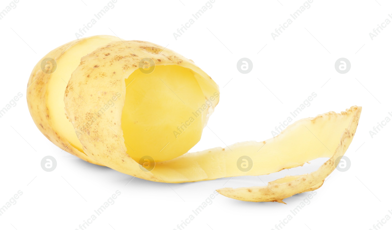 Photo of One young potato with peel isolated on white