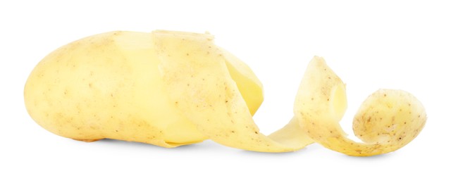 Photo of One young potato with peel isolated on white