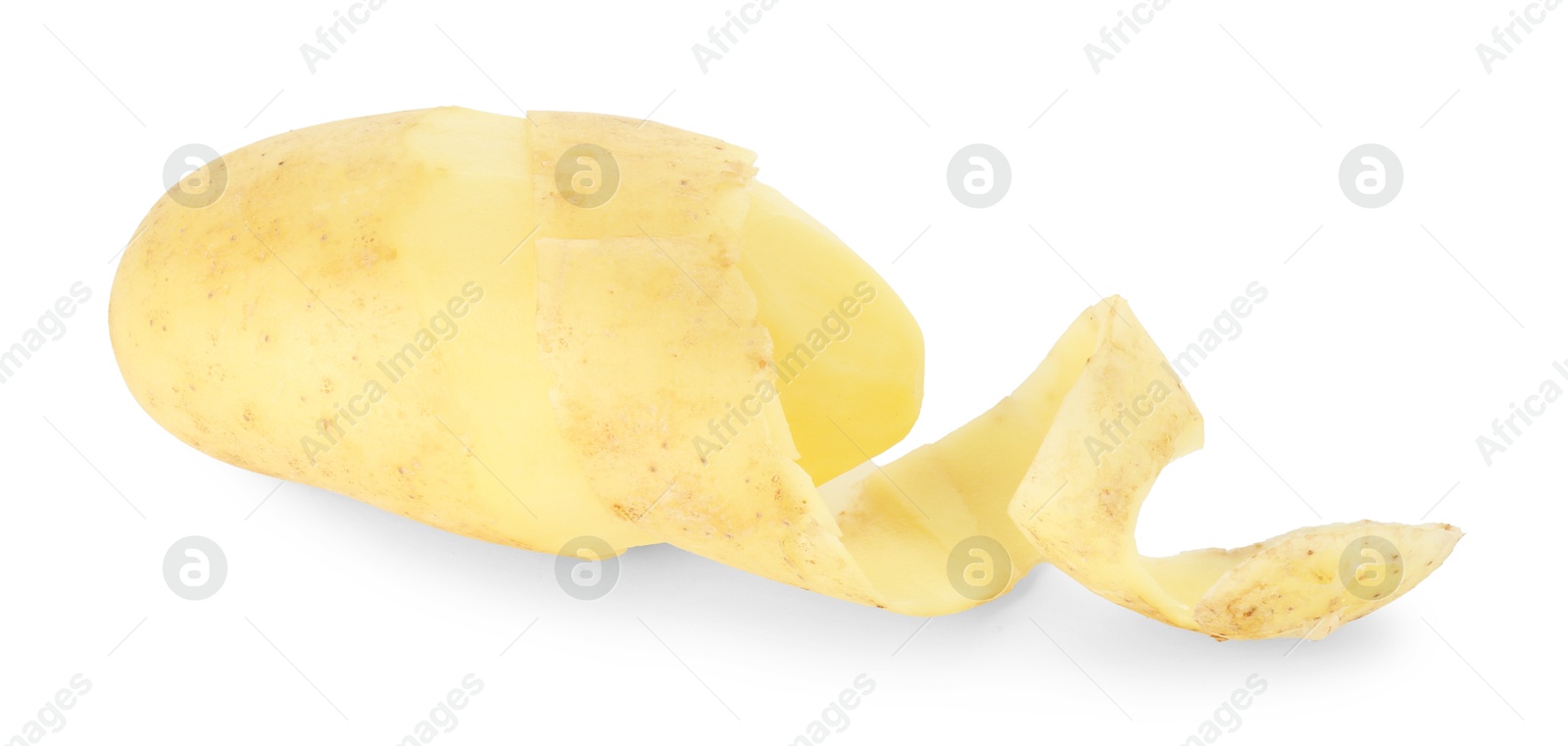 Photo of One young potato with peel isolated on white