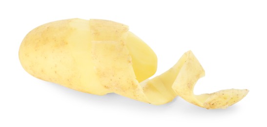 Photo of One young potato with peel isolated on white