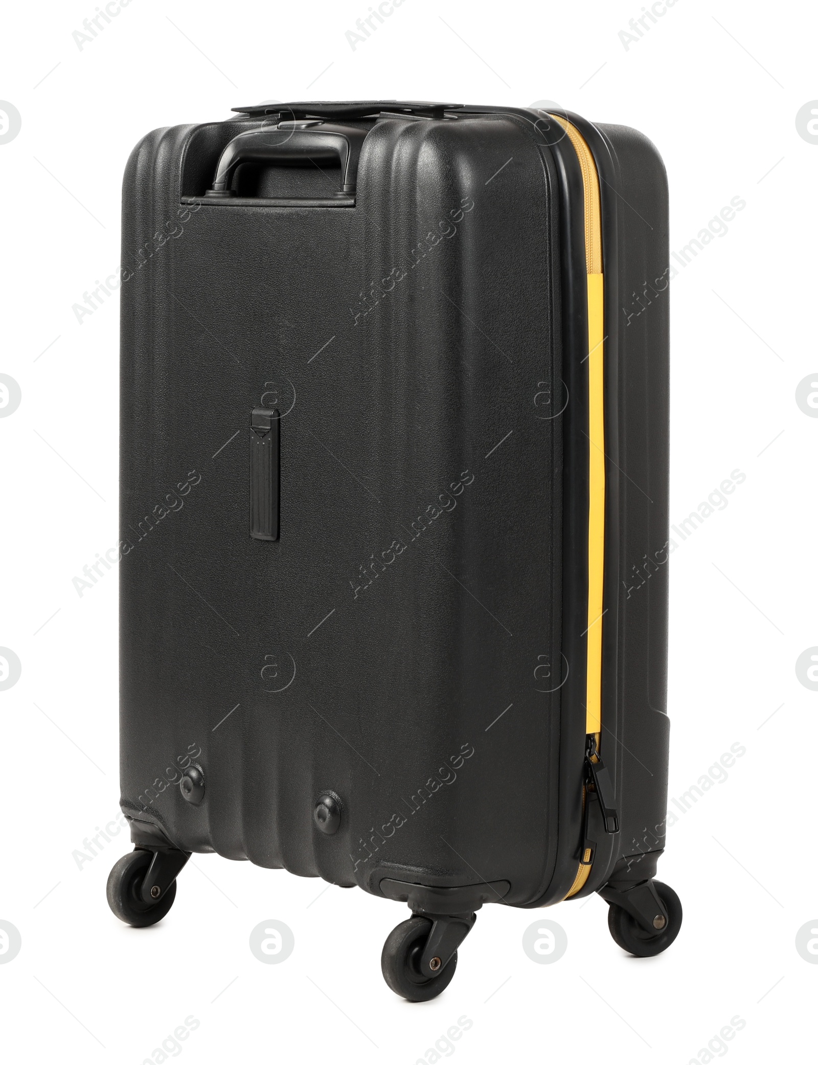 Photo of One new dark suitcase isolated on white