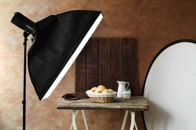 Photo of Shooting food in photo studio with professional lighting equipment