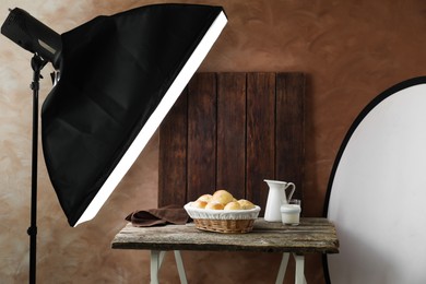 Photo of Shooting food in photo studio with professional lighting equipment