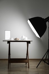 Photo of Shooting food in photo studio with professional lighting equipment