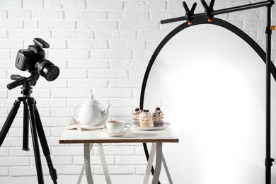 Photo of Shooting food in photo studio with professional equipment