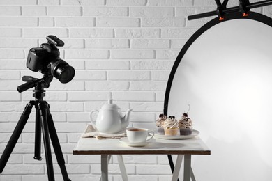 Photo of Shooting food in photo studio with professional equipment