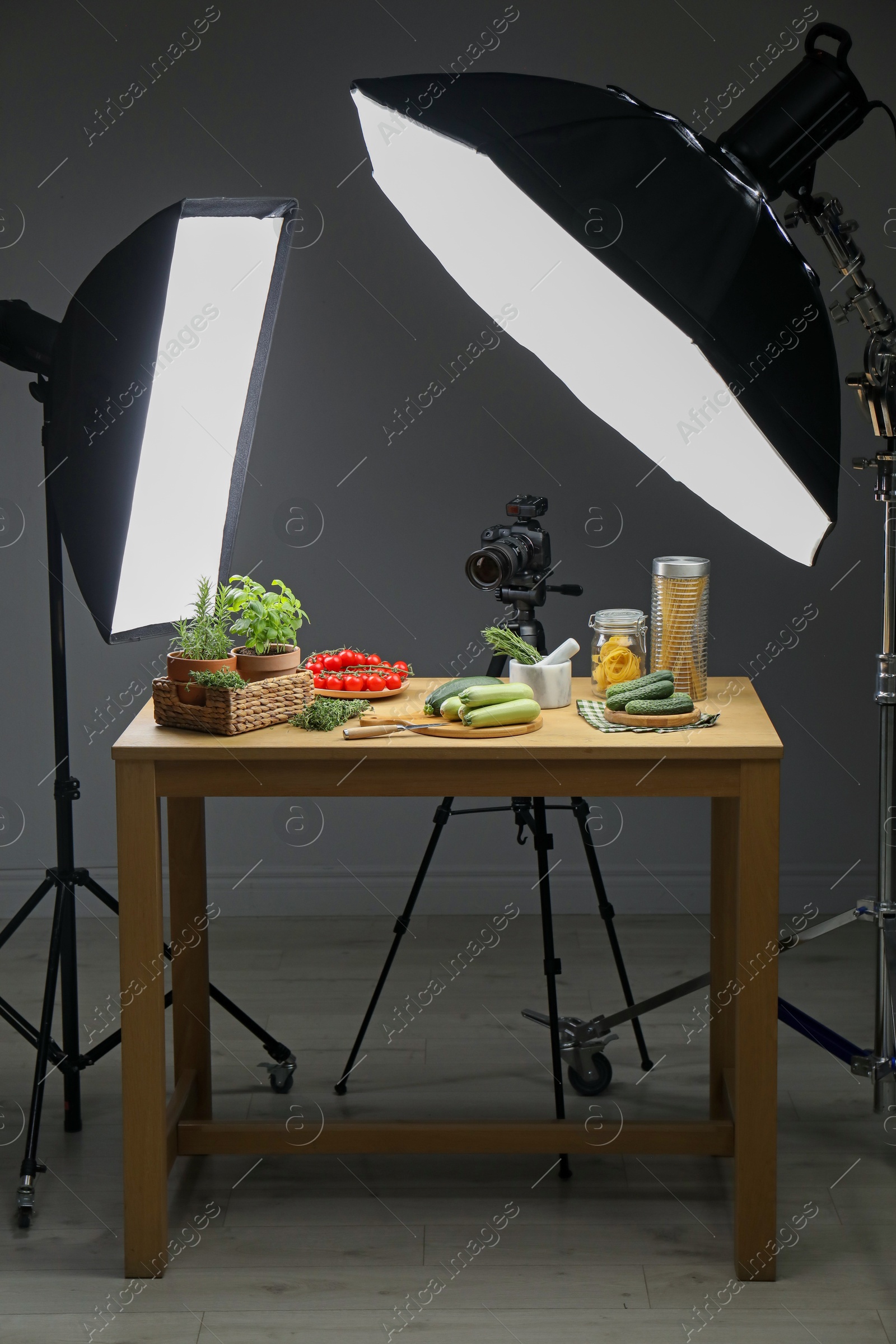 Photo of Shooting food in photo studio with professional lighting equipment