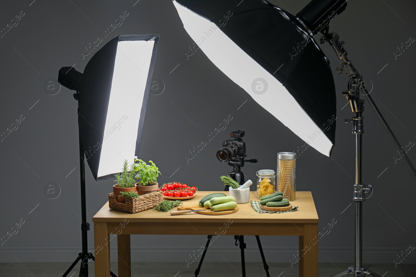 Photo of Shooting food in photo studio with professional lighting equipment