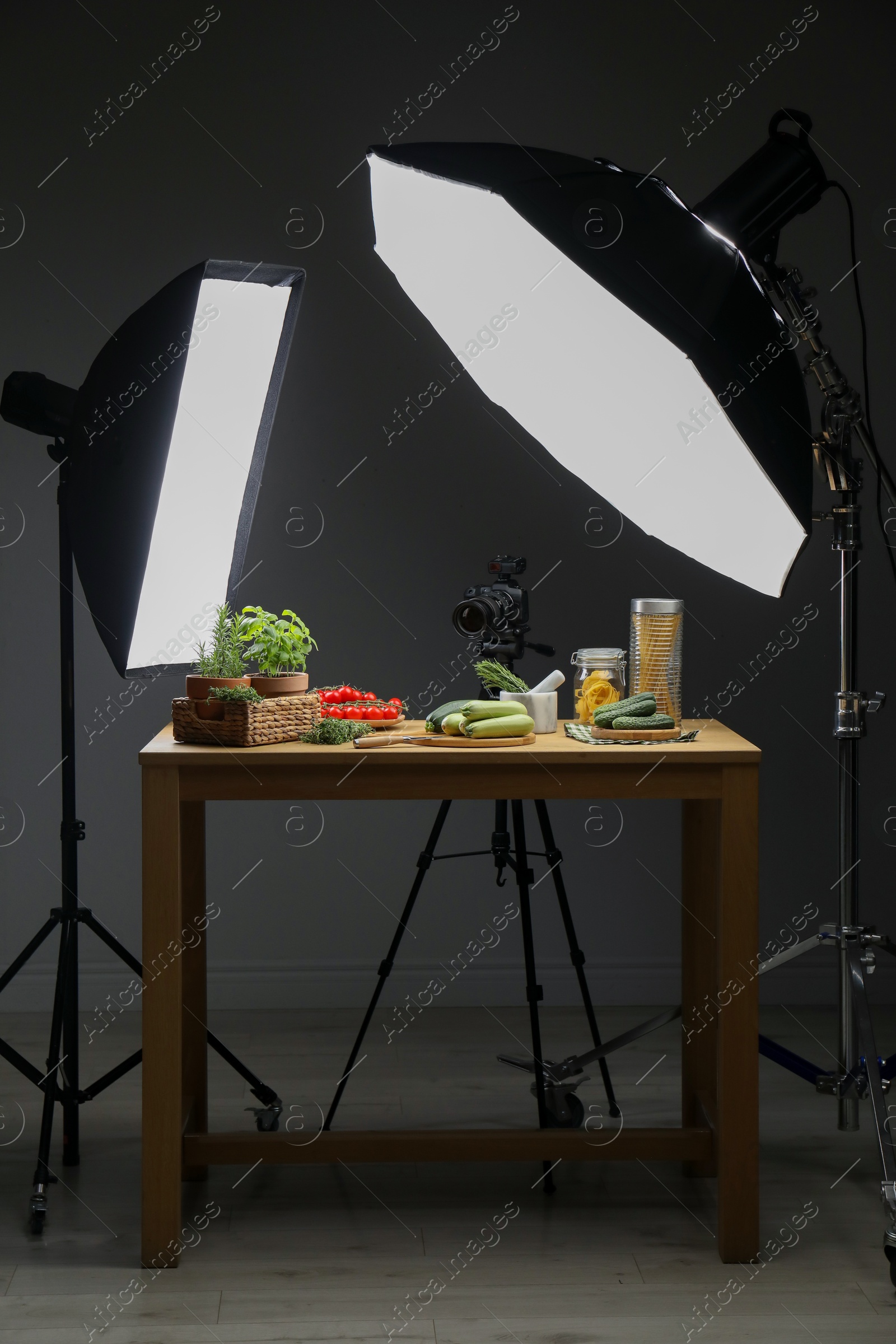 Photo of Shooting food in photo studio with professional lighting equipment