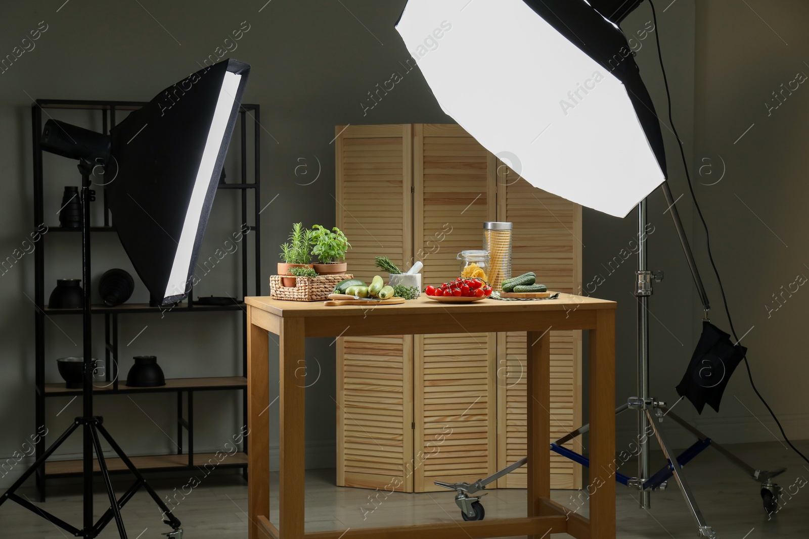 Photo of Shooting food in photo studio with professional lighting equipment