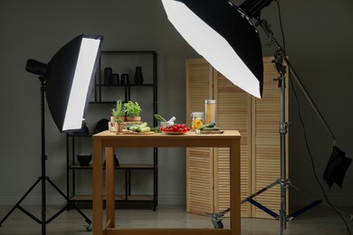 Photo of Shooting food in photo studio with professional lighting equipment