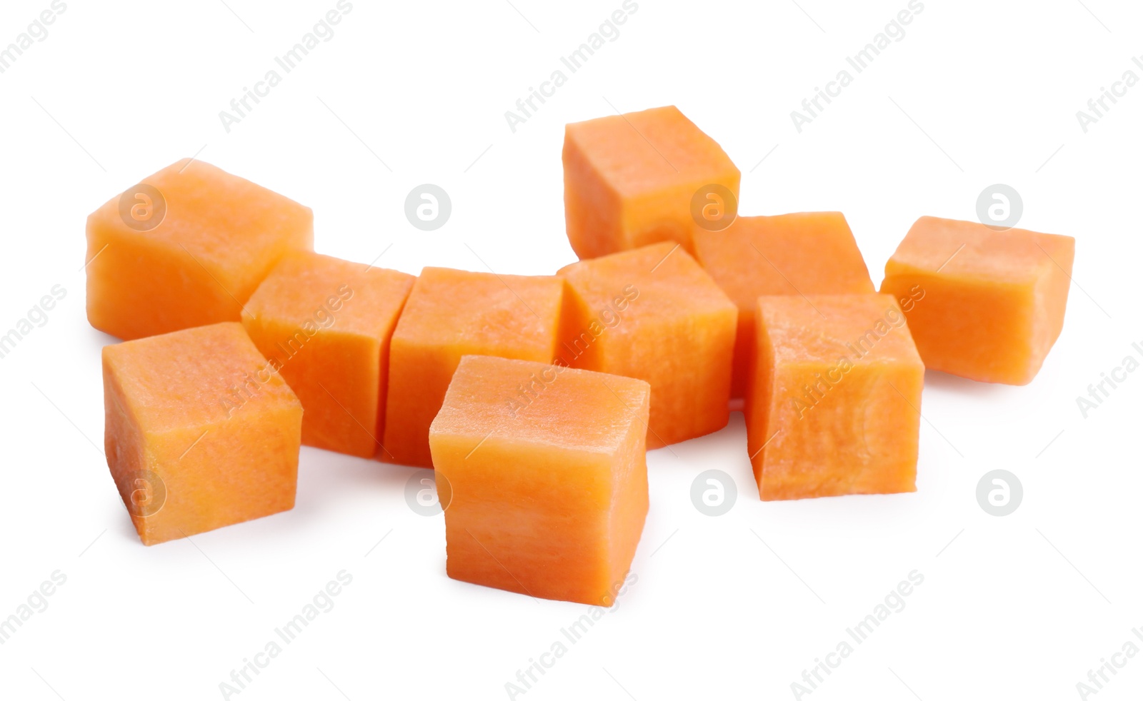 Photo of Pieces of fresh ripe carrot isolated on white