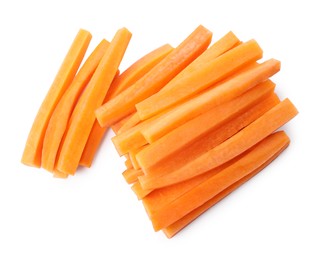 Fresh ripe carrot sticks isolated on white