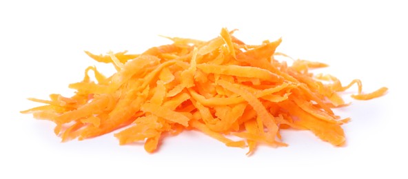 Pile of fresh grated carrot isolated on white