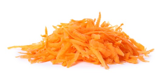 Pile of fresh grated carrot isolated on white