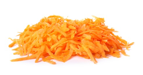 Pile of fresh grated carrot isolated on white