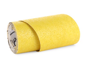 Rolled sheet of sandpaper isolated on white