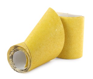 Rolled sheet of sandpaper isolated on white