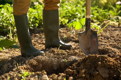 Farmer with shovel on sunny day, closeup