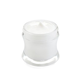 Photo of Jar of facial cream isolated on white