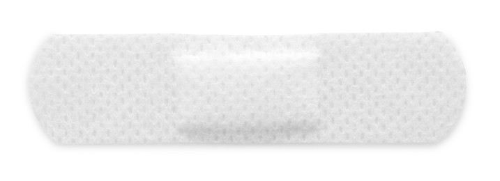 Photo of Medical adhesive bandage isolated on white, top view