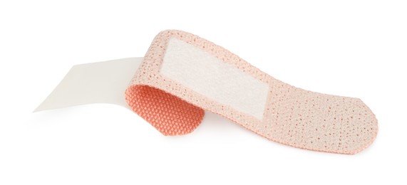 Photo of One medical adhesive bandage isolated on white