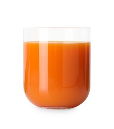 Photo of Healthy carrot juice in glass isolated on white