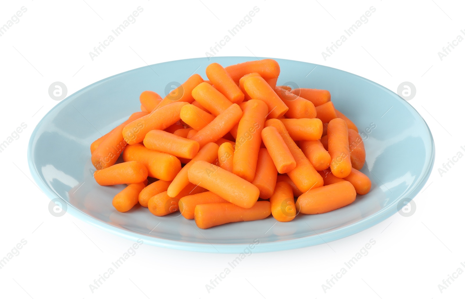 Photo of Pile of baby carrots isolated on white