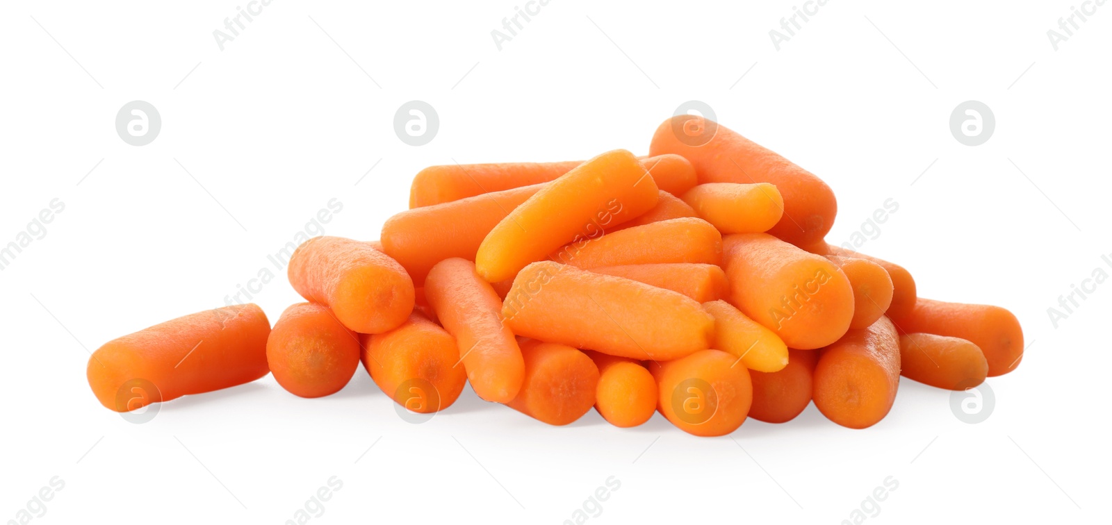 Photo of Pile of baby carrots isolated on white